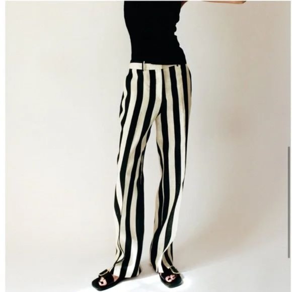ZARA STRIPED STRAIGHT LEG LINEN PANTS - Picture 5 of 5